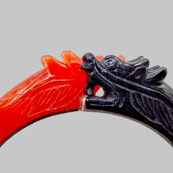 Chinese Dragon Carnelian Onyx Silver Bangle - Picture 12 of 15